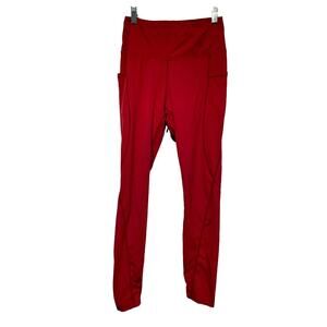 TSLA Tesla Women's Athletic Leggings Size M Red Stretch Ankle Pants Yoga Pockets